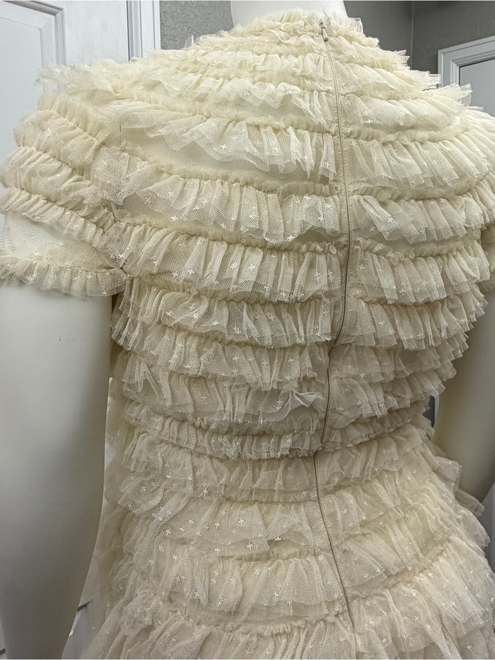 Needle & Thread Cream Ruffled Tulle Tiered Maxi Dress NWT - Size 14 (shortened) - Picture 8 of 16